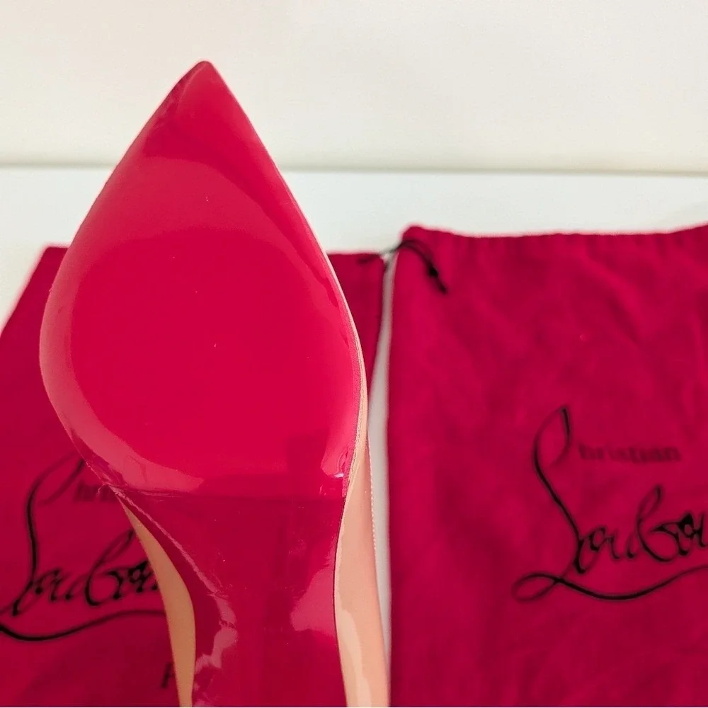 Christian Louboutin Kate 85 Nude Patent Leather Pointed Toe Pumps Size EU35